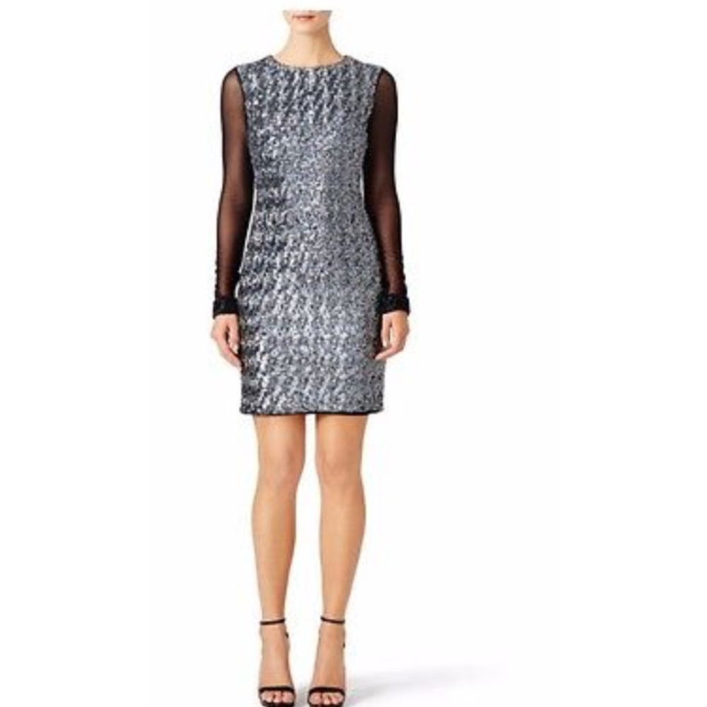 Badgley Mischka sequin silver Kate-party dress